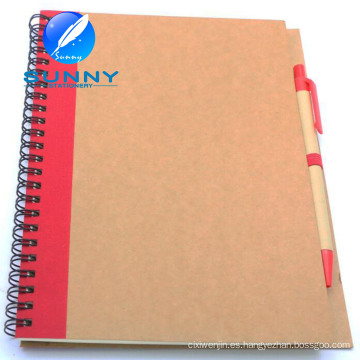 Cuaderno espiral promocional con bolígrafo, cuaderno reciclado con bolígrafo